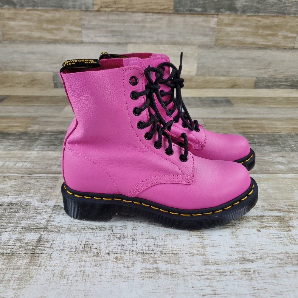 Dr Martens 1460 Pascal Womens Ankle Boots Sz 5 Pink Lace Up Block Heel Round Toe